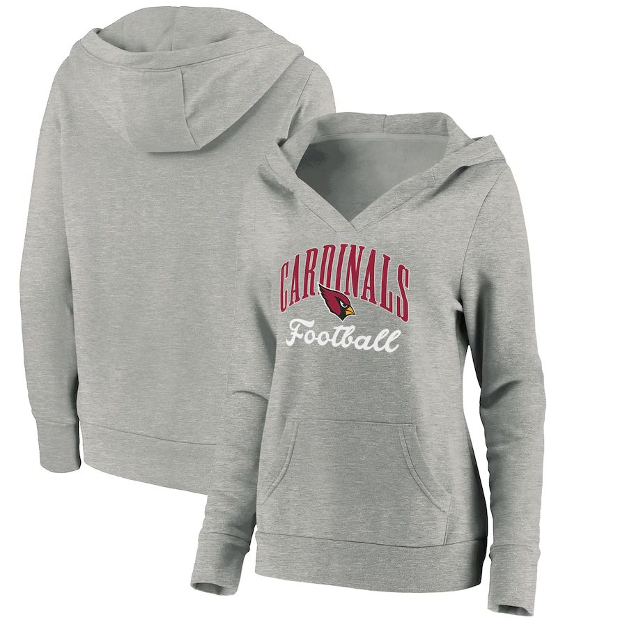 Women Arizona Cardinals Fanatics Branded Heathered Gray Victory Script V-Neck Pullover Hoodie->women nfl jersey->Women Jersey